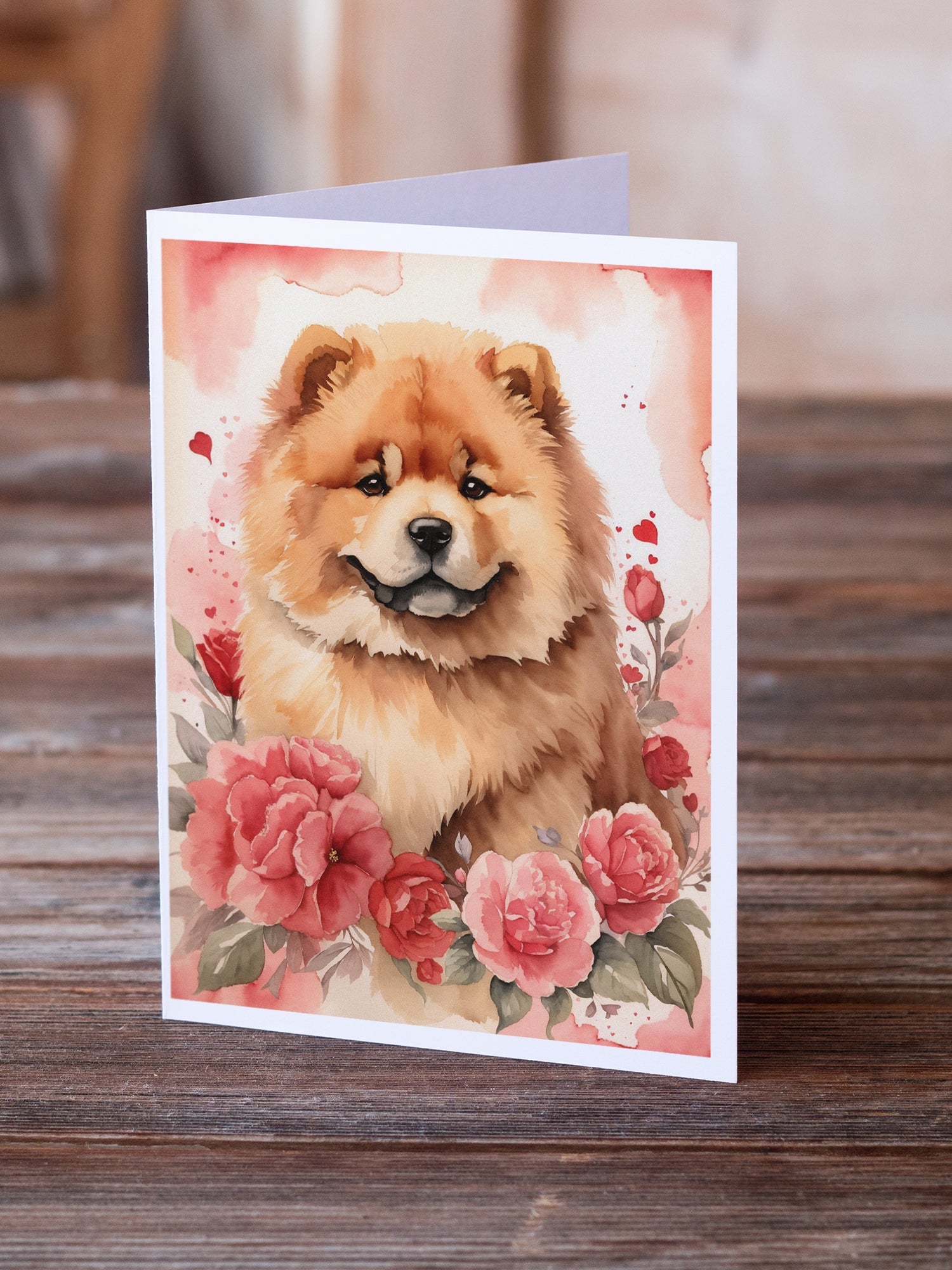 Chow Chow Valentine Roses Greeting Cards Pack of 8 Blank Cards with Envelopes Whimsical A7 Size 5x7