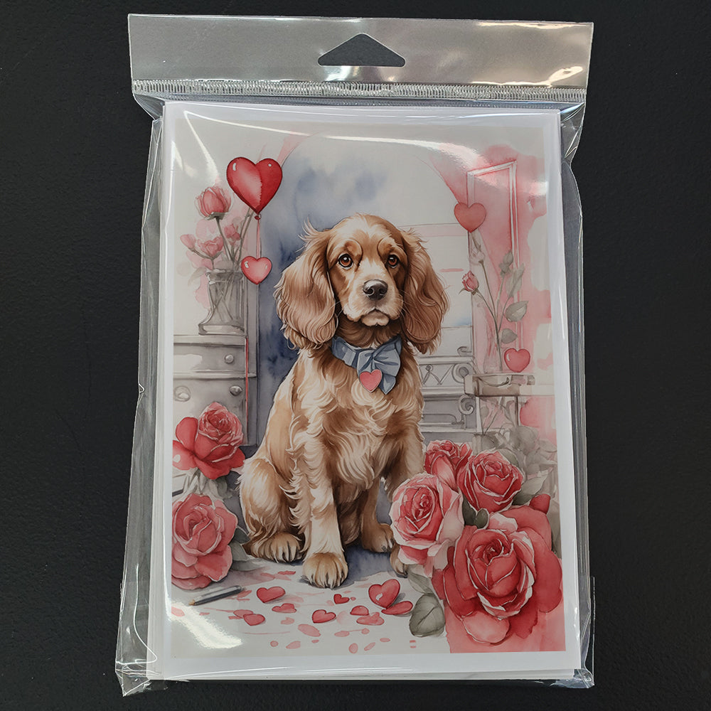 Cocker Spaniel Valentine Roses Greeting Cards Pack of 8 Blank Cards with Envelopes Whimsical A7 Size 5x7