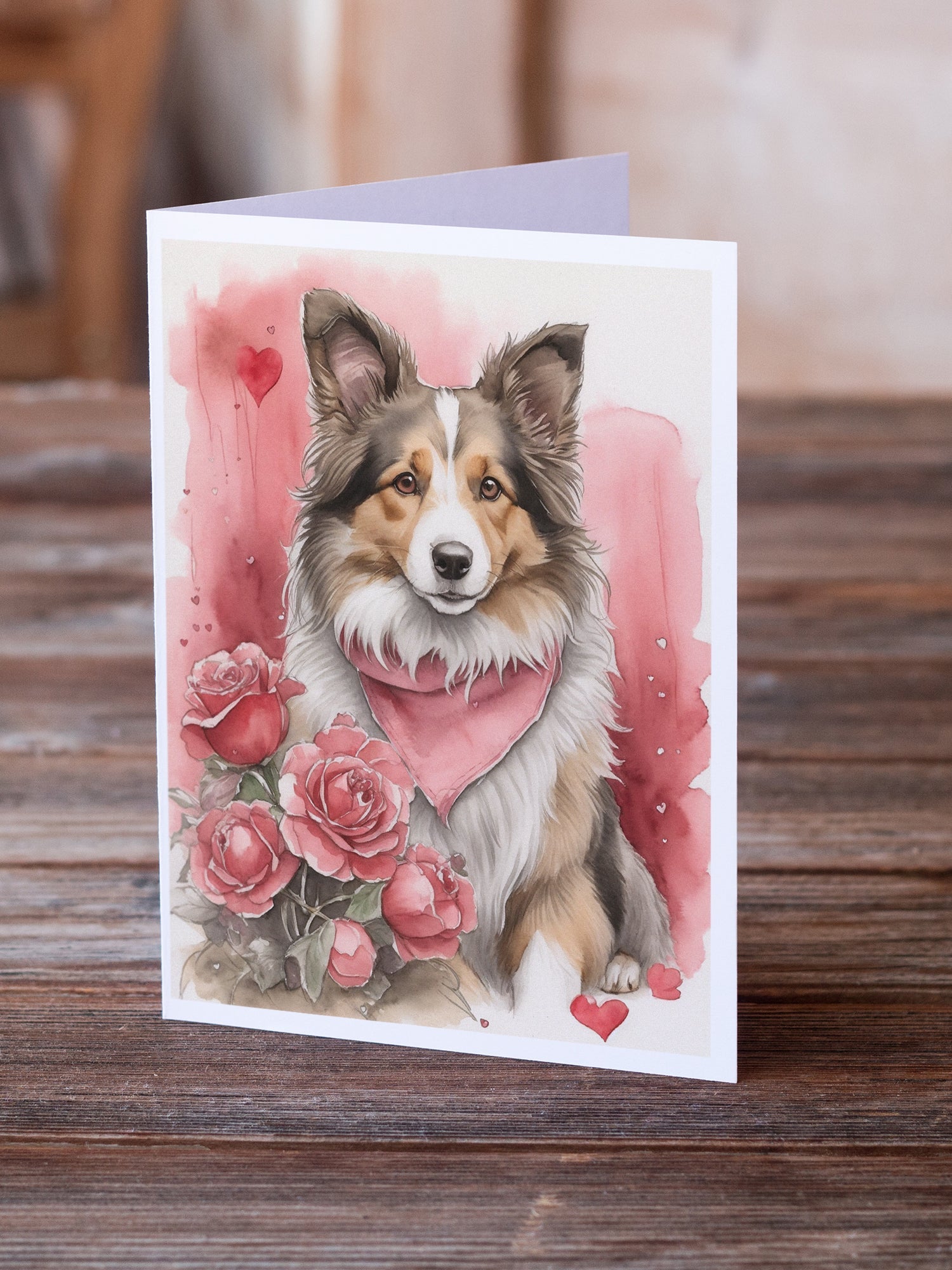 Collie Valentine Roses Greeting Cards Pack of 8 Blank Cards with Envelopes Whimsical A7 Size 5x7