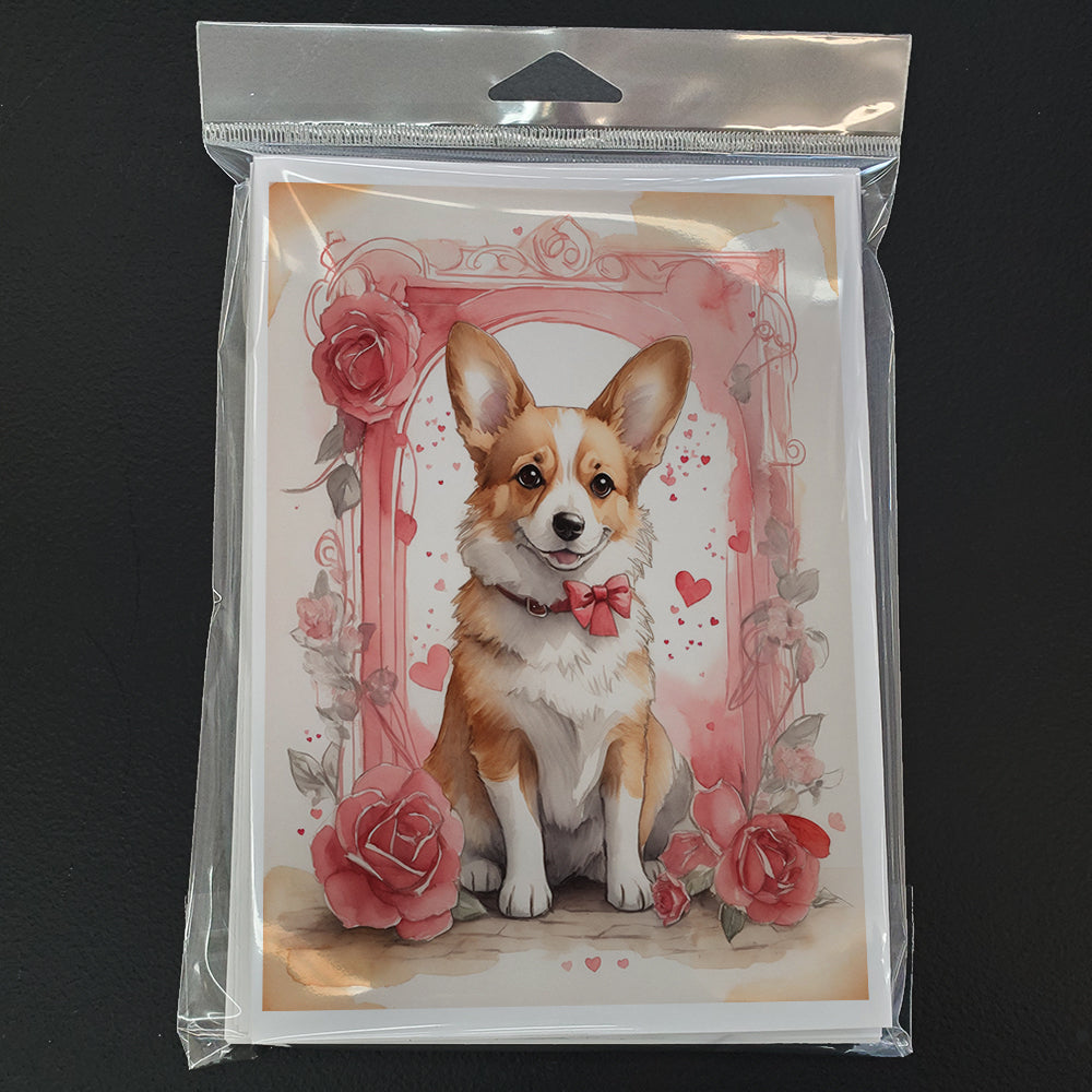 Corgi Valentine Roses Greeting Cards Pack of 8 Blank Cards with Envelopes Whimsical A7 Size 5x7