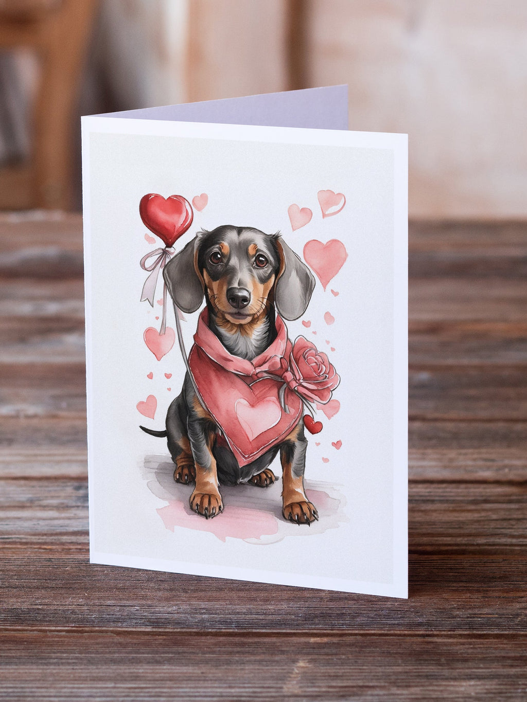 Dachshund Valentine Roses Greeting Cards Pack of 8 Blank Cards with Envelopes Whimsical A7 Size 5x7
