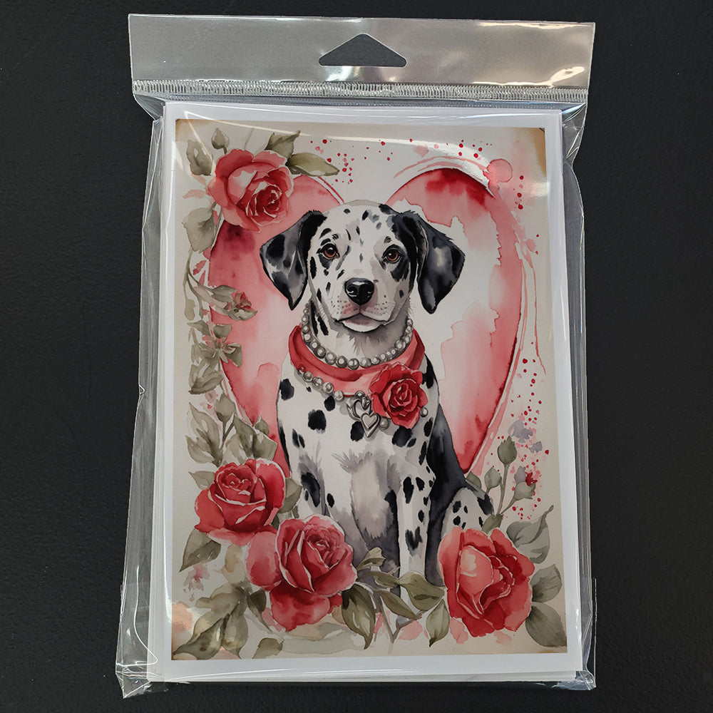 Dalmatian Valentine Roses Greeting Cards Pack of 8 Blank Cards with Envelopes Whimsical A7 Size 5x7