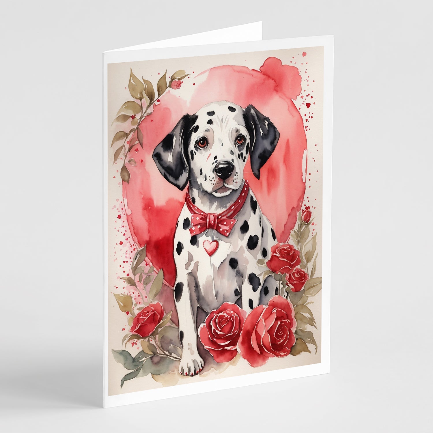 Dalmatian Valentine Roses Greeting Cards Pack of 8 Blank Cards with Envelopes Whimsical A7 Size 5x7