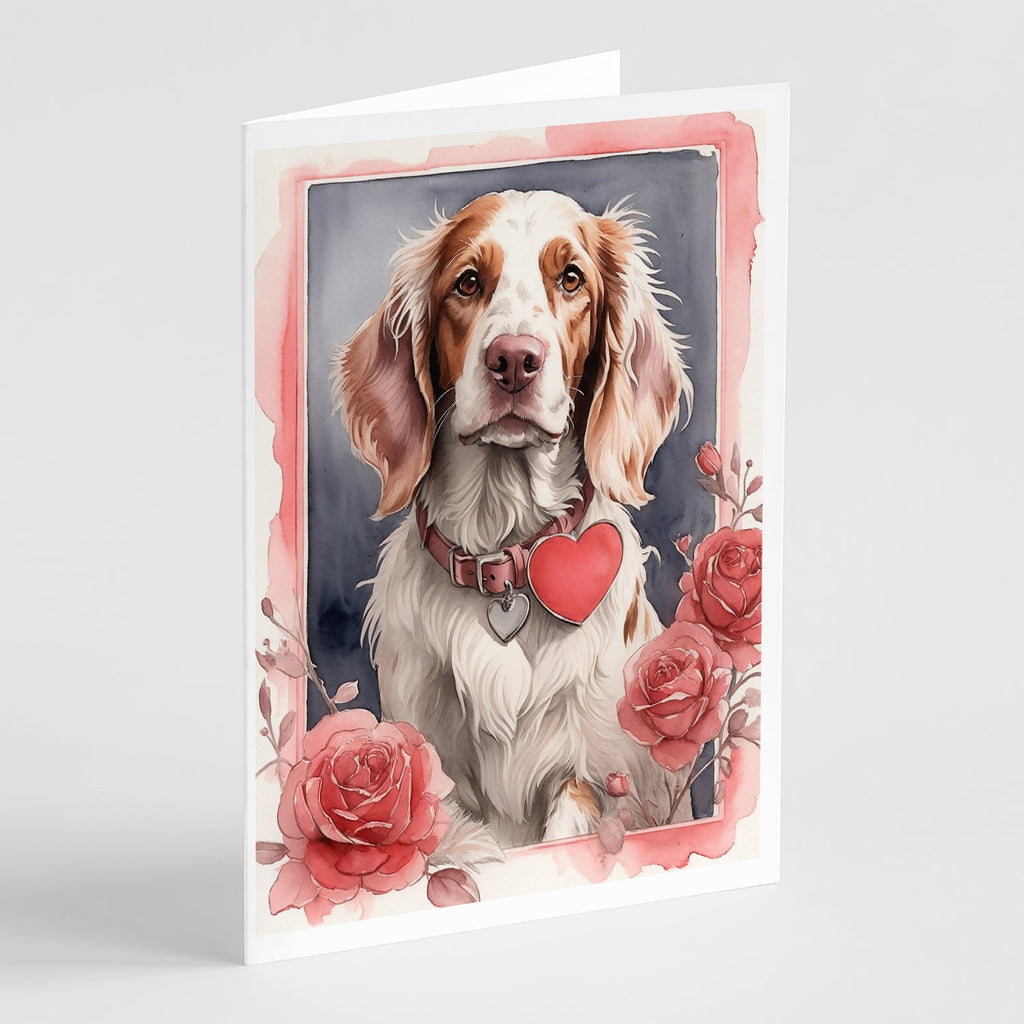 English Setter Valentine Roses Greeting Cards Pack of 8 Blank Cards with Envelopes Whimsical A7 Size 5x7