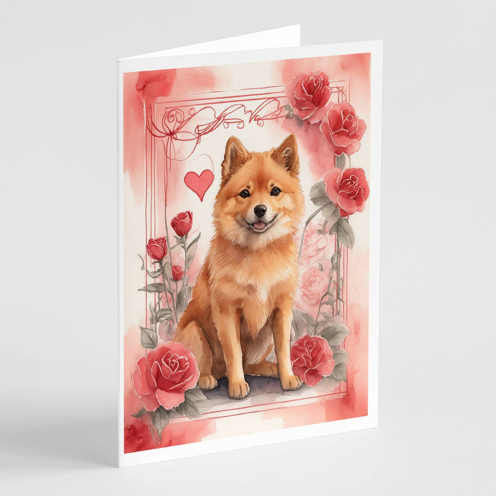 Finnish Spitz Valentine Roses Greeting Cards Pack of 8 Blank Cards with Envelopes Whimsical A7 Size 5x7