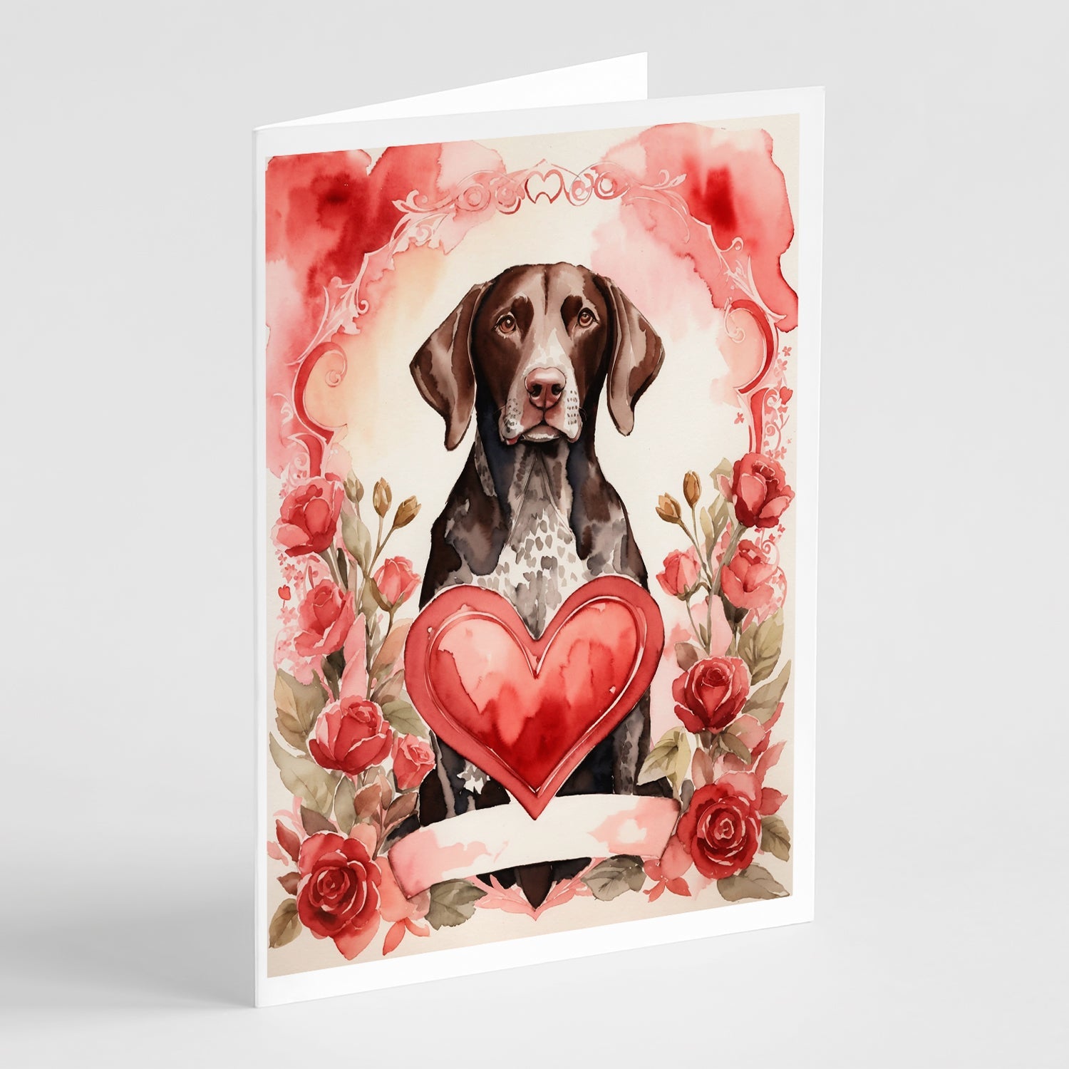 German Shorthaired Pointer Valentine Roses Greeting Cards Pack of 8 Blank Cards with Envelopes Whimsical A7 Size 5x7