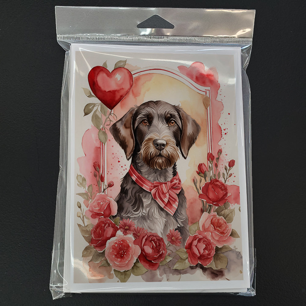 German Wirehaired Pointer Valentine Roses Greeting Cards Pack of 8 Blank Cards with Envelopes Whimsical A7 Size 5x7