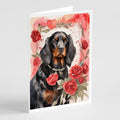 Gordon Setter Valentine Roses Greeting Cards Pack of 8 Blank Cards with Envelopes Whimsical A7 Size 5x7