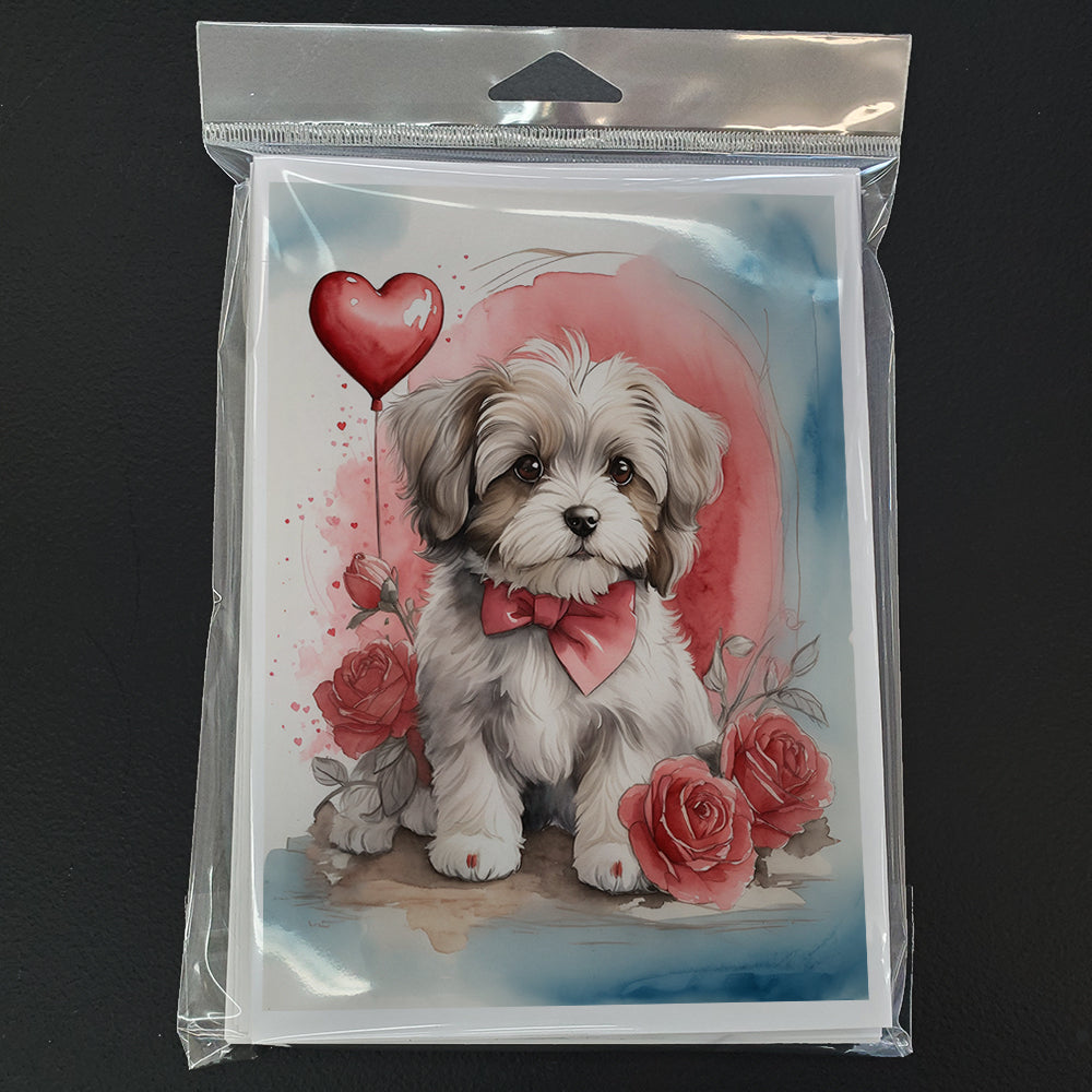 Havanese Valentine Roses Greeting Cards Pack of 8 Blank Cards with Envelopes Whimsical A7 Size 5x7