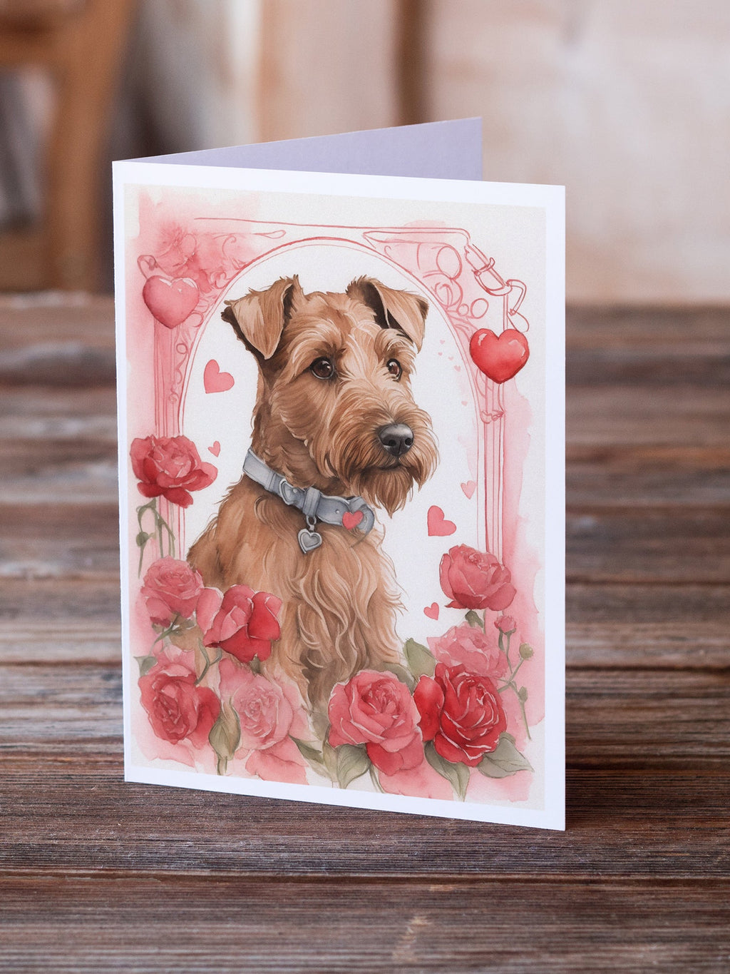 Irish Terrier Valentine Roses Greeting Cards Pack of 8 Blank Cards with Envelopes Whimsical A7 Size 5x7