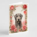 Irish Wolfhound Valentine Roses Greeting Cards Pack of 8 Blank Cards with Envelopes Whimsical A7 Size 5x7