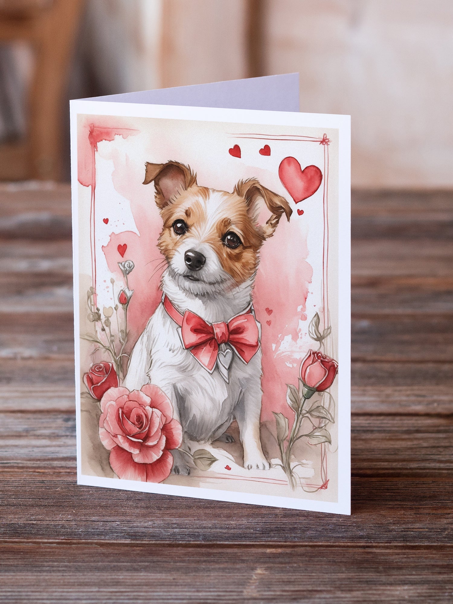 Jack Russell Terrier Valentine Roses Greeting Cards Pack of 8 Blank Cards with Envelopes Whimsical A7 Size 5x7
