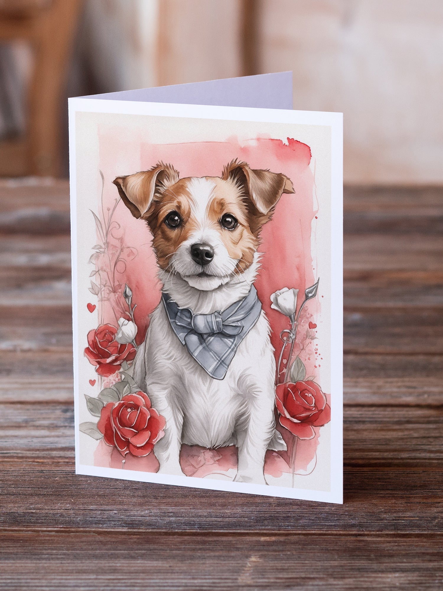 Jack Russell Terrier Valentine Roses Greeting Cards Pack of 8 Blank Cards with Envelopes Whimsical A7 Size 5x7