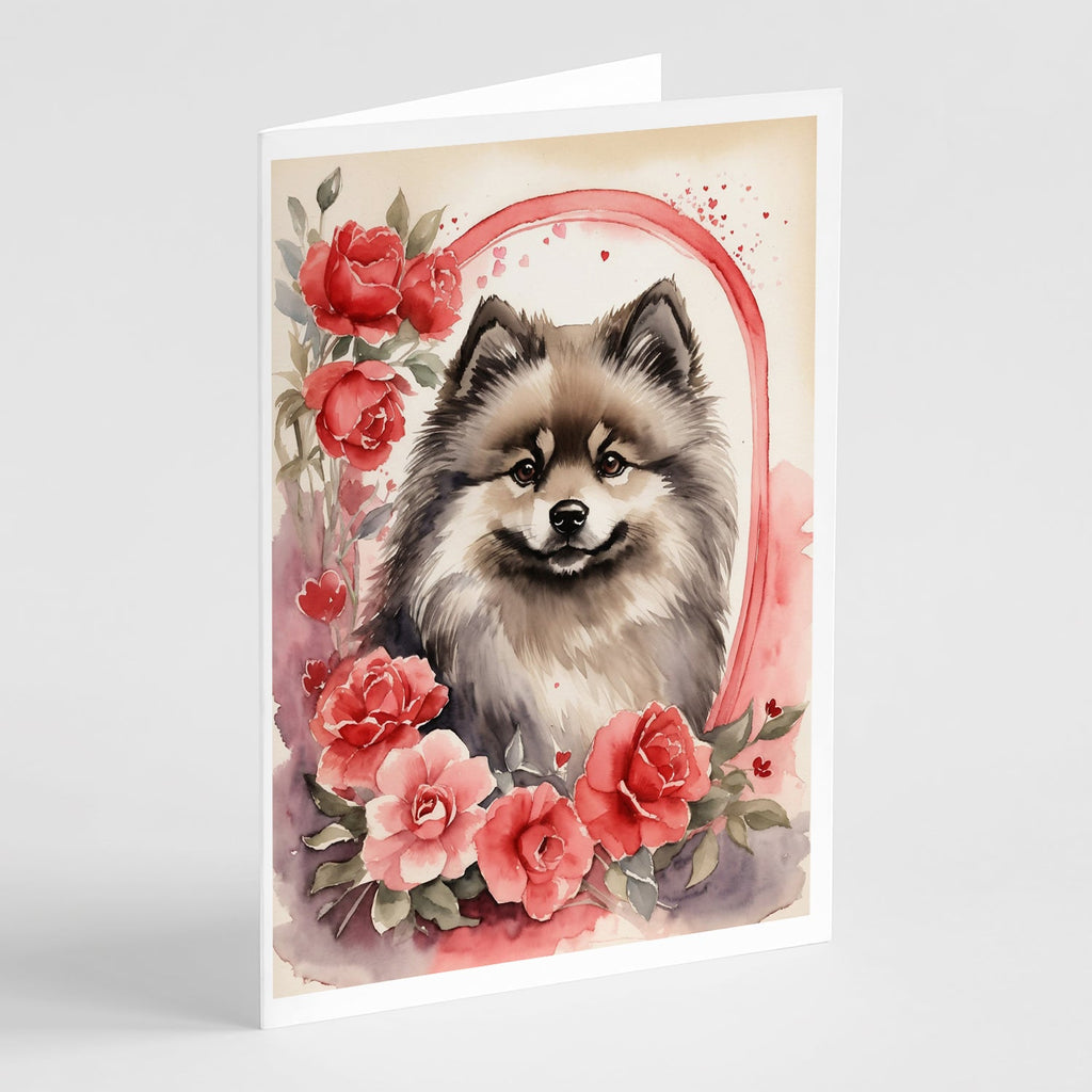 Keeshond Valentine Roses Greeting Cards Pack of 8 Blank Cards with Envelopes Whimsical A7 Size 5x7