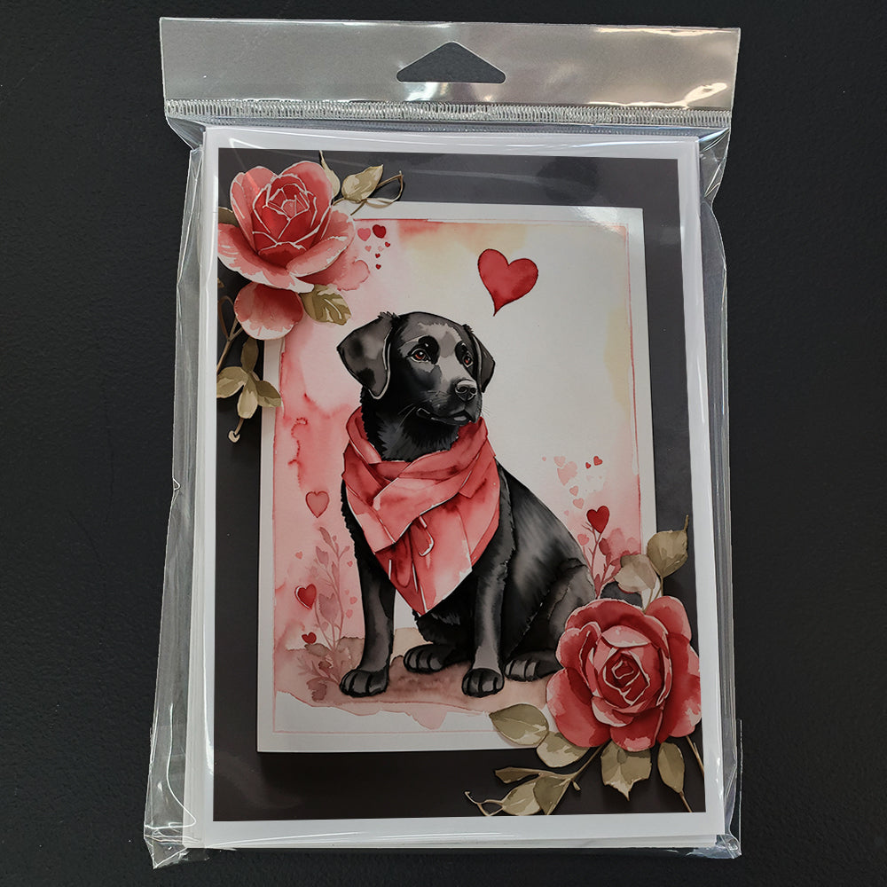 Black Labrador Retriever Valentine Roses Greeting Cards Pack of 8 Blank Cards with Envelopes Whimsical A7 Size 5x7