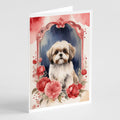 Lhasa Apso Valentine Roses Greeting Cards Pack of 8 Blank Cards with Envelopes Whimsical A7 Size 5x7