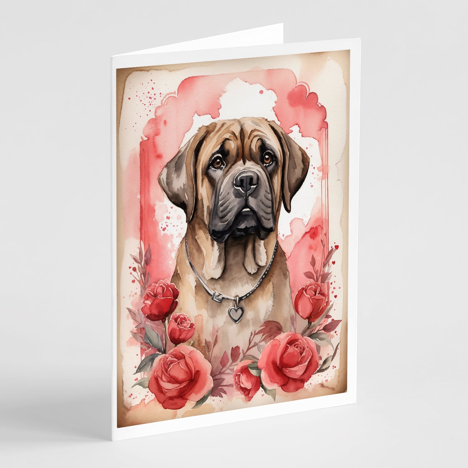 Mastiff Valentine Roses Greeting Cards Pack of 8 Blank Cards with Envelopes Whimsical A7 Size 5x7