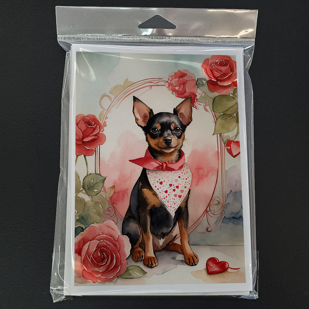 Miniature Pinscher Valentine Roses Greeting Cards Pack of 8 Blank Cards with Envelopes Whimsical A7 Size 5x7