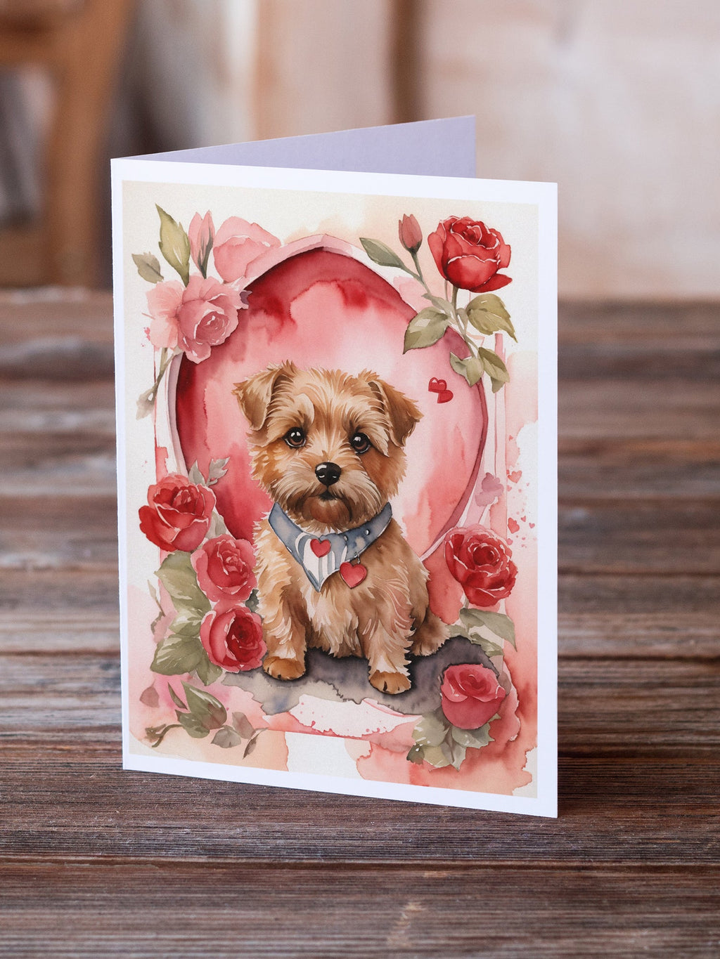 Norfolk Terrier Valentine Roses Greeting Cards Pack of 8 Blank Cards with Envelopes Whimsical A7 Size 5x7