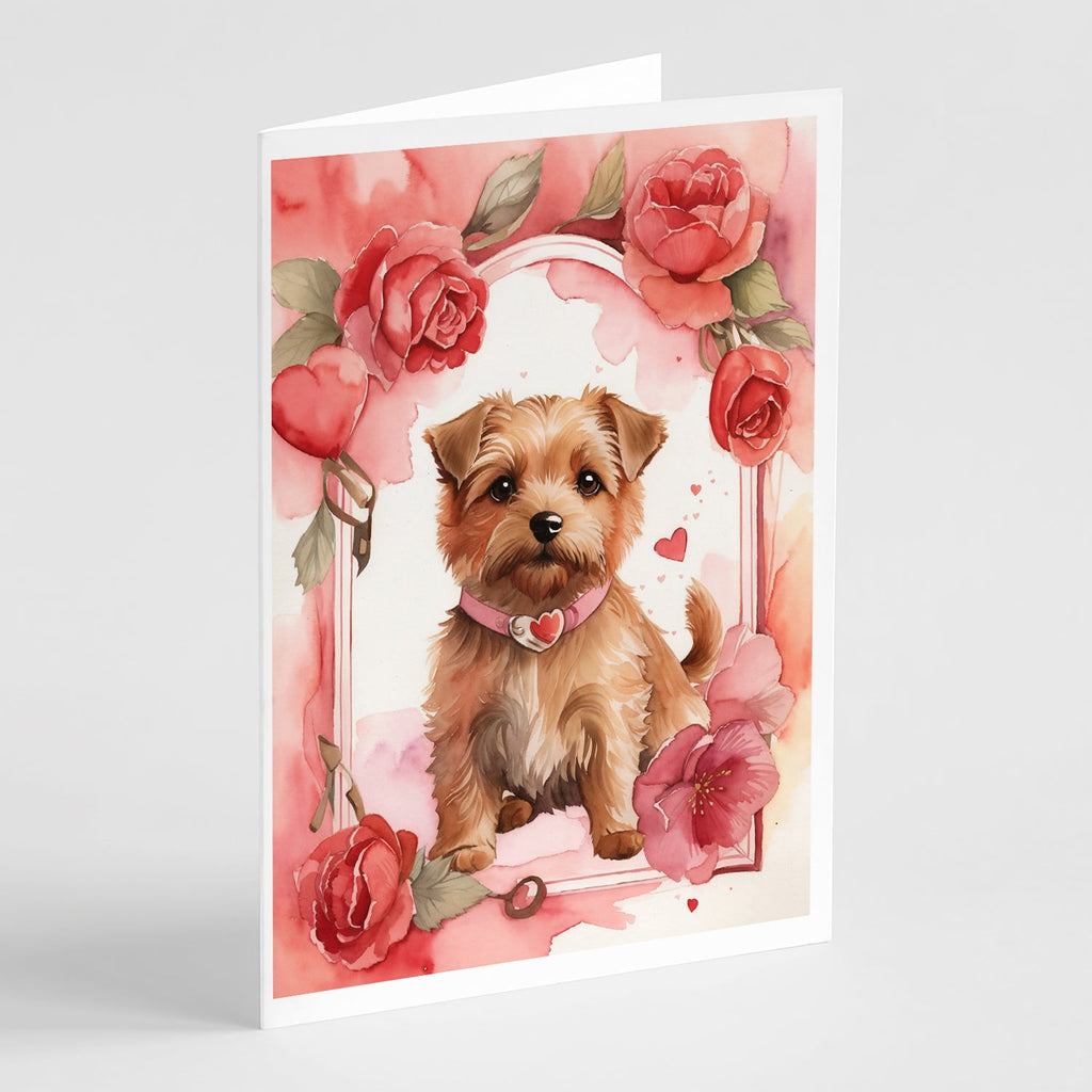 Norfolk Terrier Valentine Roses Greeting Cards Pack of 8 Blank Cards with Envelopes Whimsical A7 Size 5x7