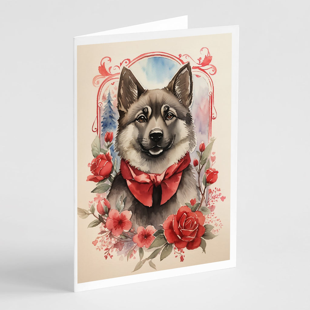 Norwegian Elkhound Valentine Roses Greeting Cards Pack of 8 Blank Cards with Envelopes Whimsical A7 Size 5x7