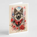 Norwegian Elkhound Valentine Roses Greeting Cards Pack of 8 Blank Cards with Envelopes Whimsical A7 Size 5x7