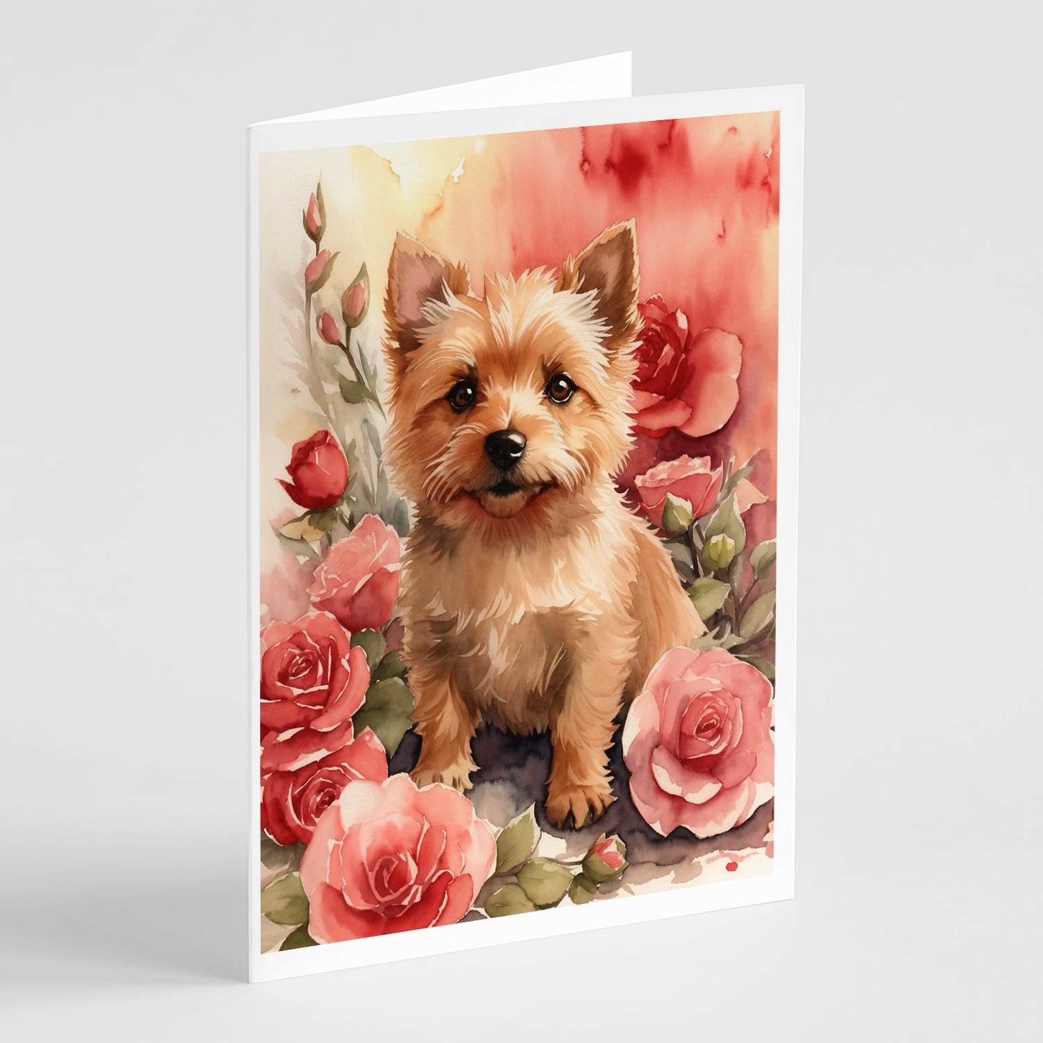 Norwich Terrier Valentine Roses Greeting Cards Pack of 8 Blank Cards with Envelopes Whimsical A7 Size 5x7