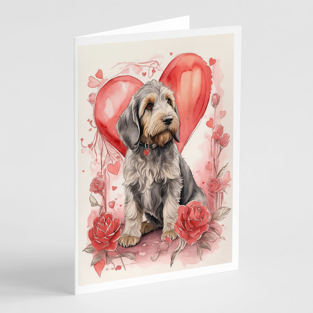 Otterhound Valentine Roses Greeting Cards Pack of 8 Blank Cards with Envelopes Whimsical A7 Size 5x7
