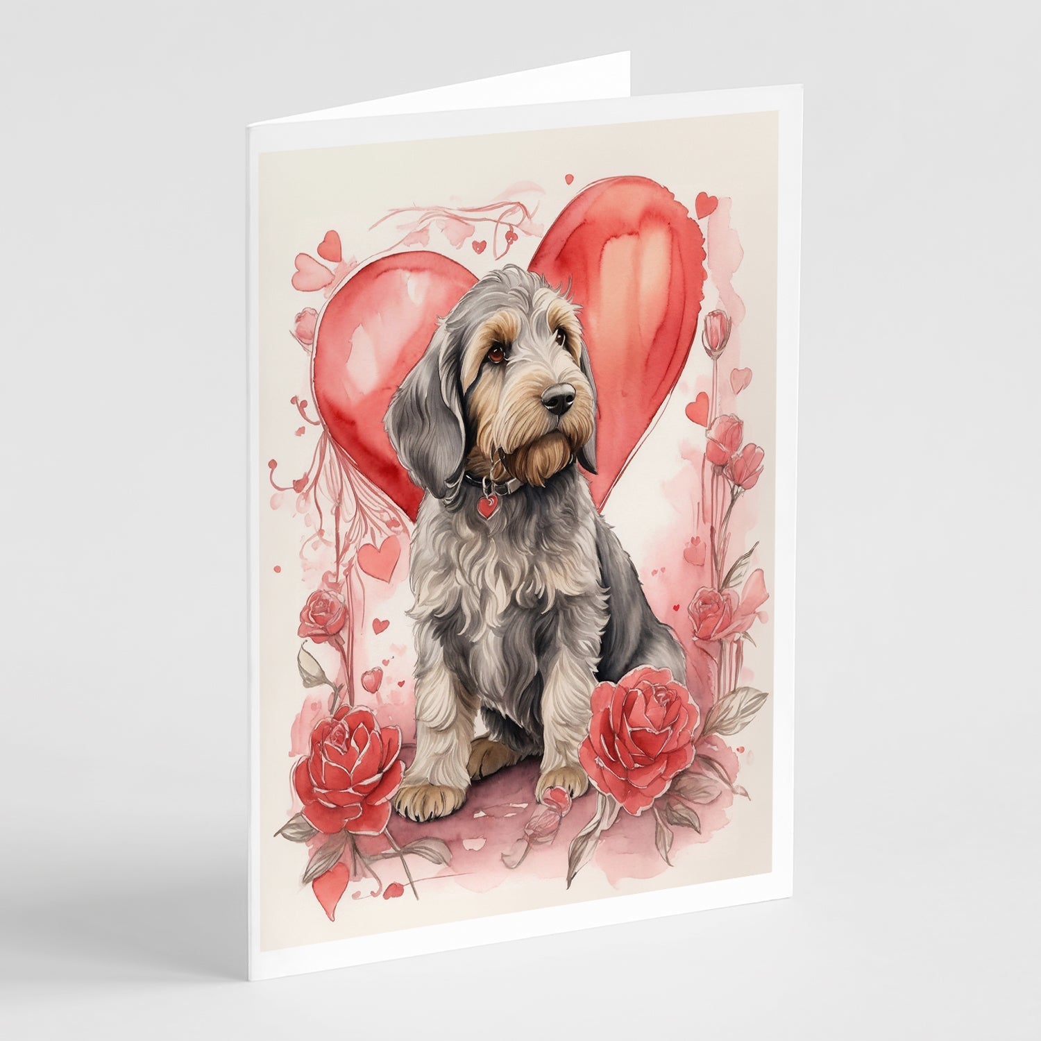 Otterhound Valentine Roses Greeting Cards Pack of 8 Blank Cards with Envelopes Whimsical A7 Size 5x7