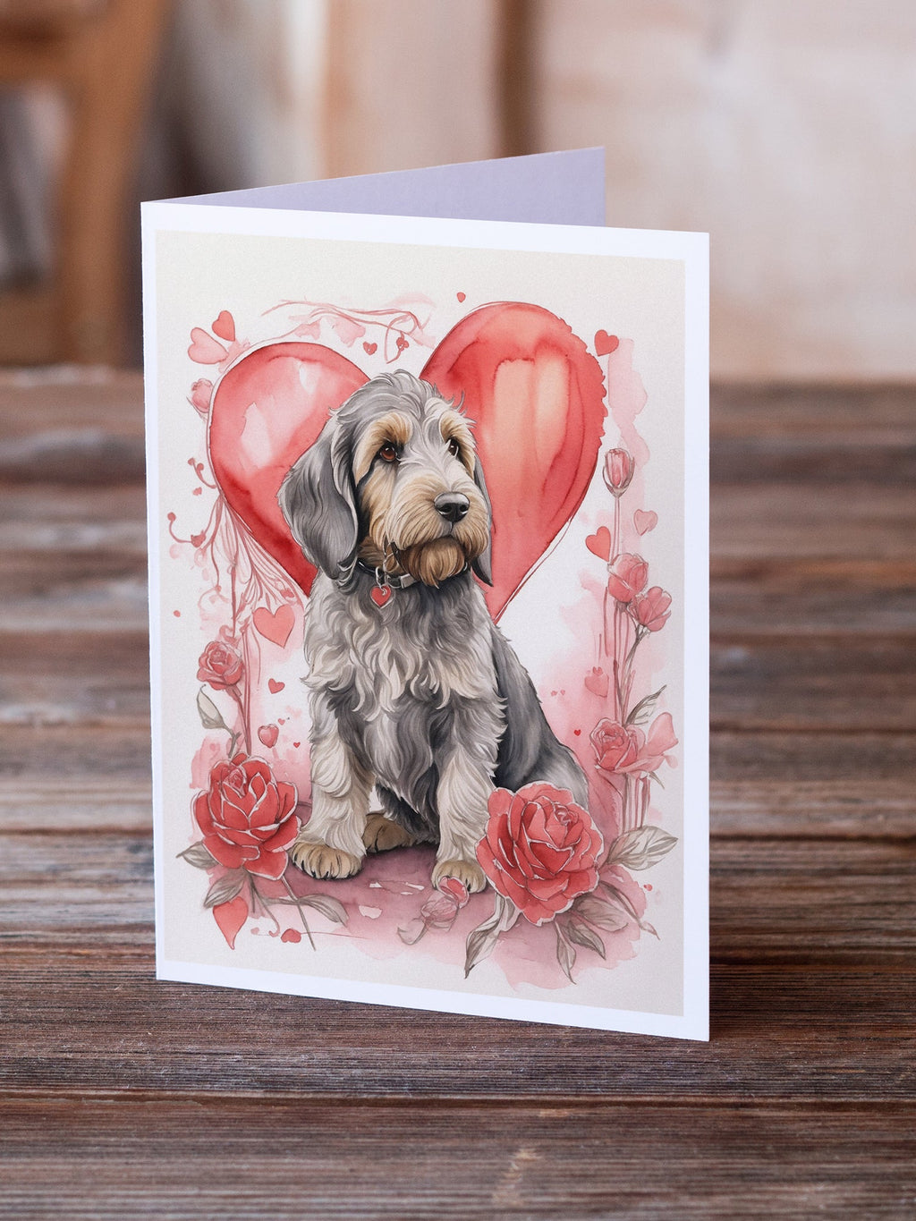Otterhound Valentine Roses Greeting Cards Pack of 8 Blank Cards with Envelopes Whimsical A7 Size 5x7