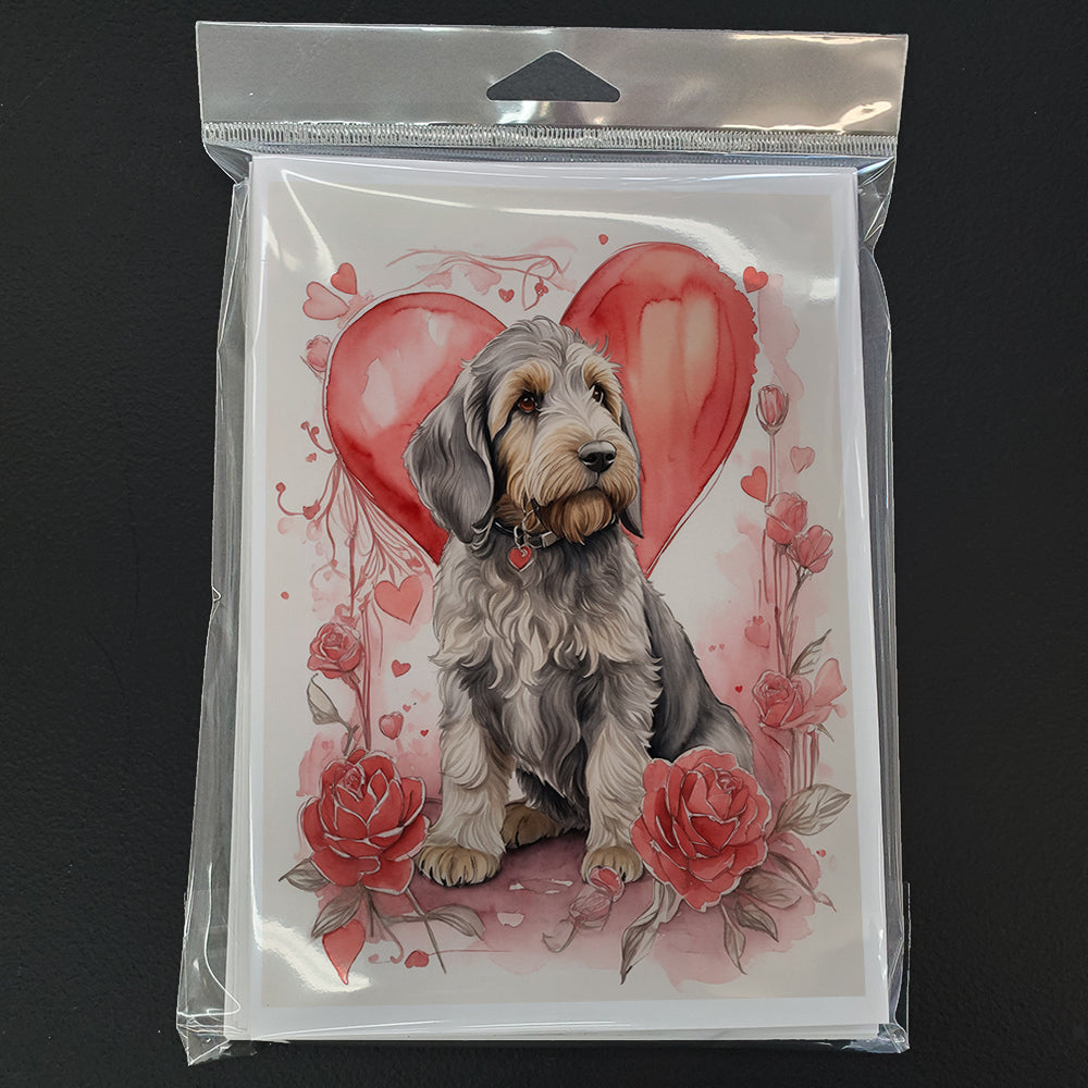 Otterhound Valentine Roses Greeting Cards Pack of 8 Blank Cards with Envelopes Whimsical A7 Size 5x7