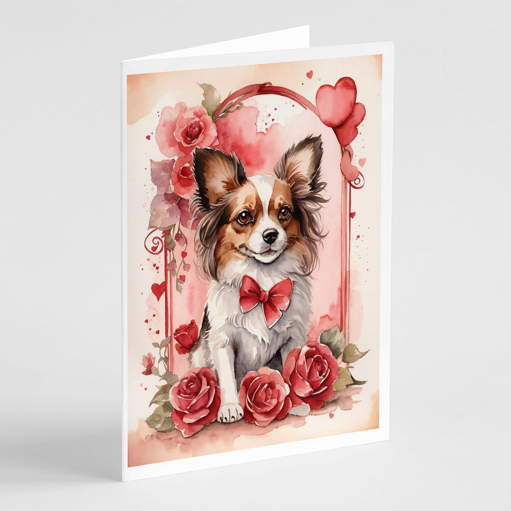 Papillon Valentine Roses Greeting Cards Pack of 8 Blank Cards with Envelopes Whimsical A7 Size 5x7