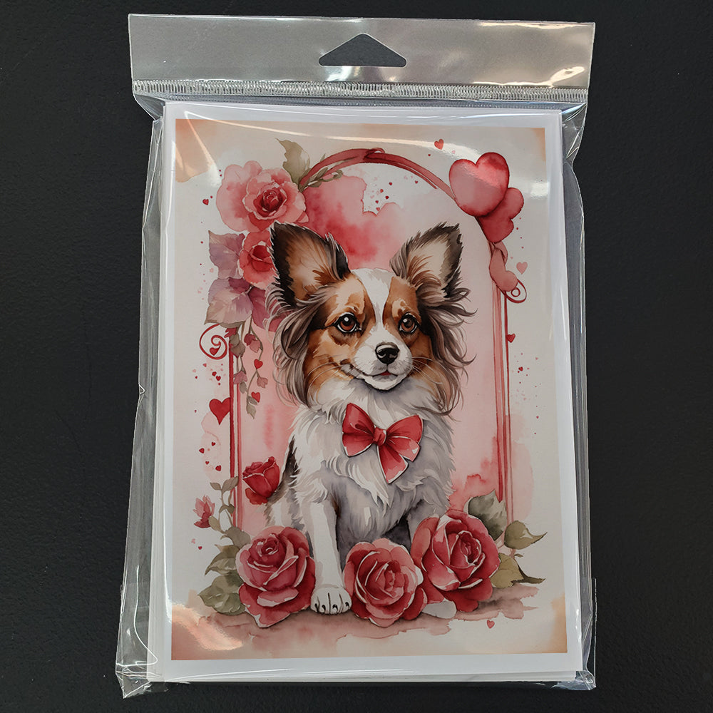 Papillon Valentine Roses Greeting Cards Pack of 8 Blank Cards with Envelopes Whimsical A7 Size 5x7
