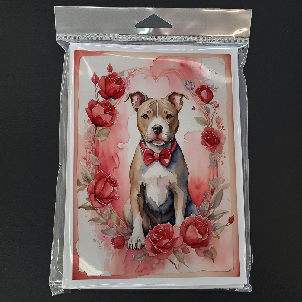 Pit Bull Terrier Valentine Roses Greeting Cards Pack of 8 Blank Cards with Envelopes Whimsical A7 Size 5x7