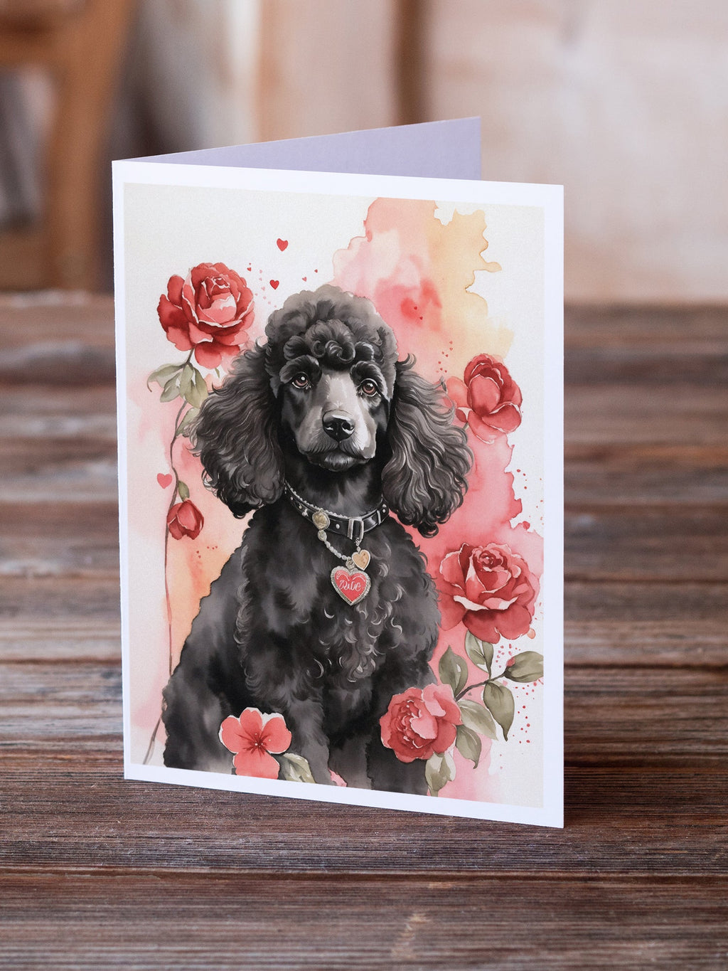 Poodle Valentine Roses Greeting Cards Pack of 8 Blank Cards with Envelopes Whimsical A7 Size 5x7