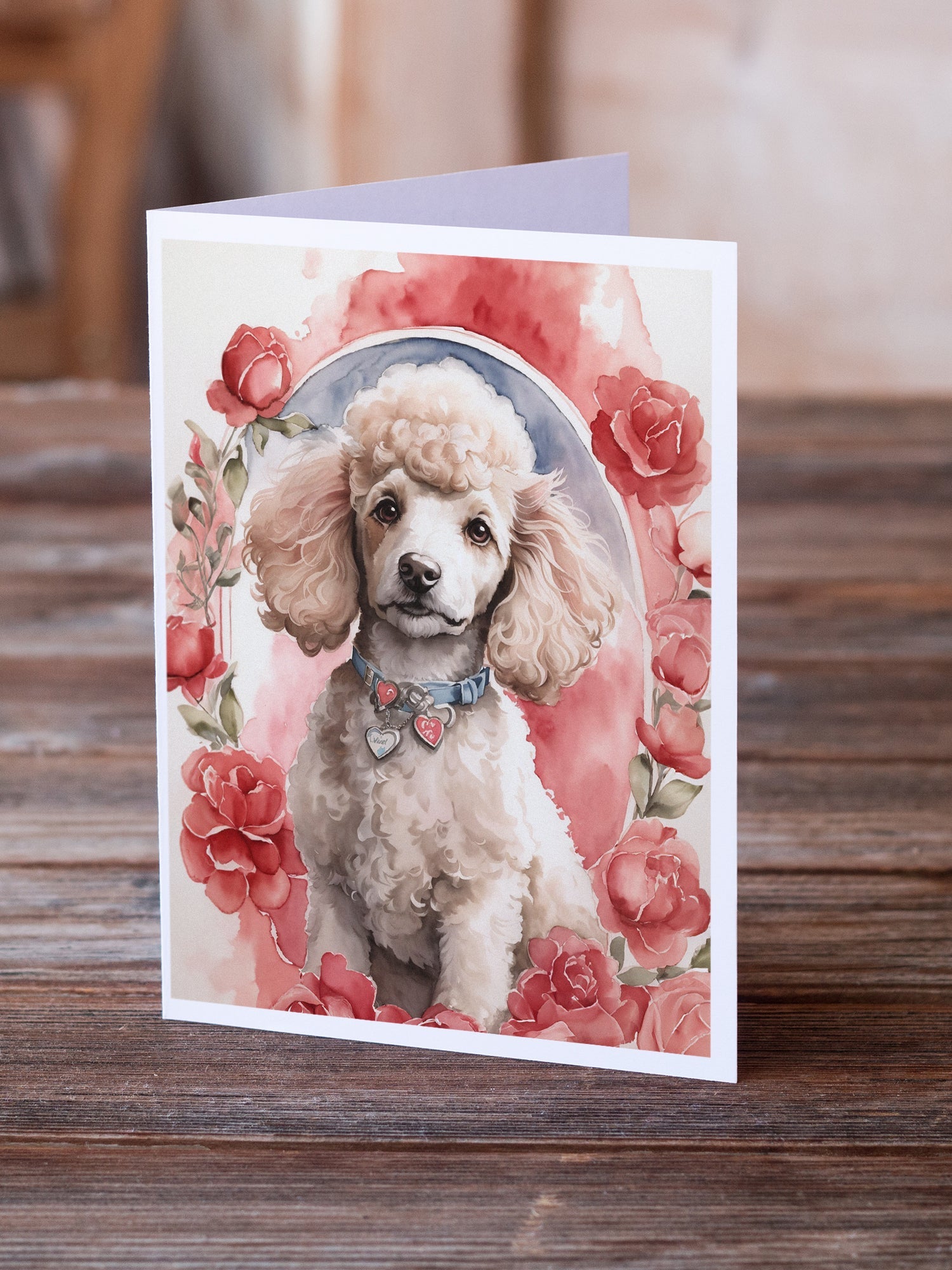 Poodle Valentine Roses Greeting Cards Pack of 8 Blank Cards with Envelopes Whimsical A7 Size 5x7