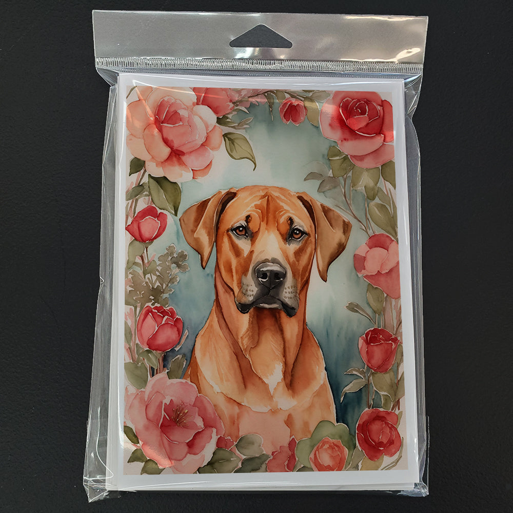 Rhodesian Ridgeback Valentine Roses Greeting Cards Pack of 8 Blank Cards with Envelopes Whimsical A7 Size 5x7