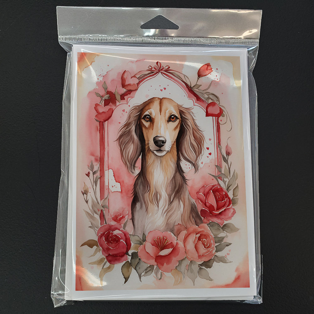 Saluki Valentine Roses Greeting Cards Pack of 8 Blank Cards with Envelopes Whimsical A7 Size 5x7