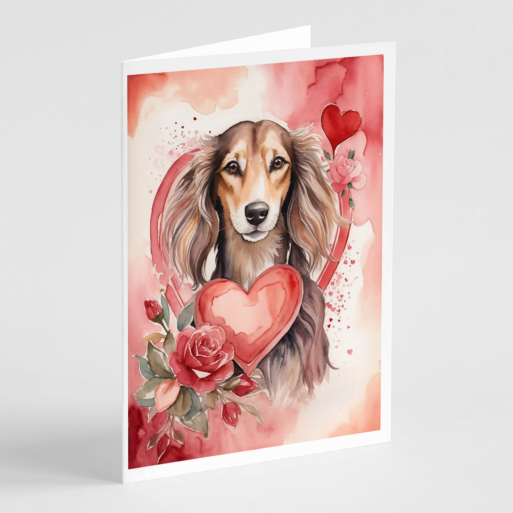 Saluki Valentine Roses Greeting Cards Pack of 8 Blank Cards with Envelopes Whimsical A7 Size 5x7