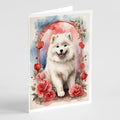 Samoyed Valentine Roses Greeting Cards Pack of 8 Blank Cards with Envelopes Whimsical A7 Size 5x7