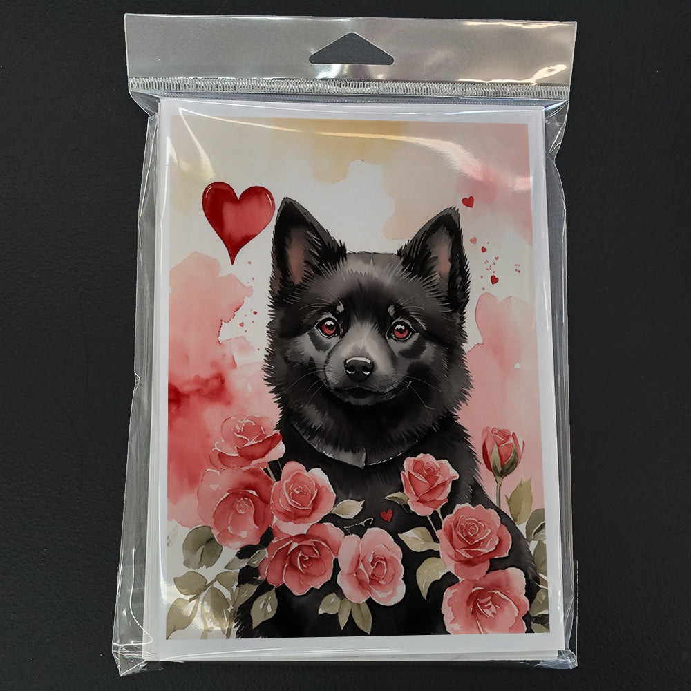 Schipperke Valentine Roses Greeting Cards Pack of 8 Blank Cards with Envelopes Whimsical A7 Size 5x7