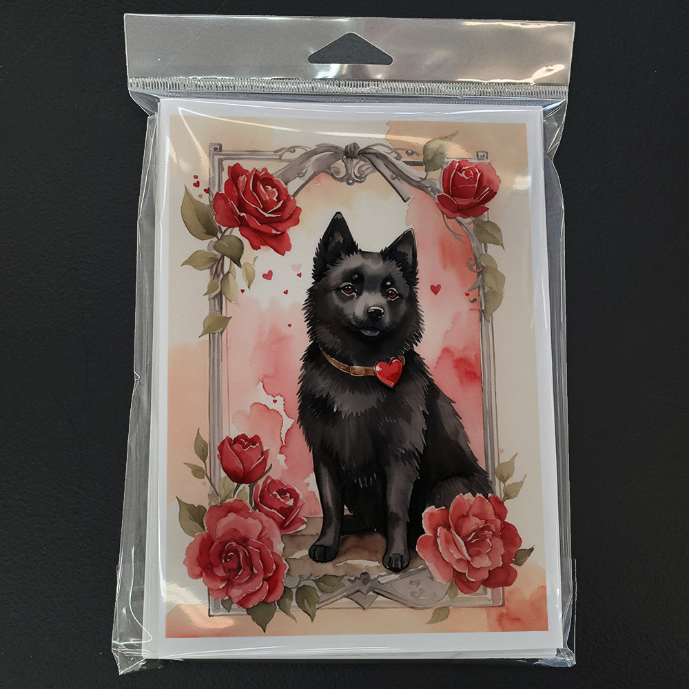 Schipperke Valentine Roses Greeting Cards Pack of 8 Blank Cards with Envelopes Whimsical A7 Size 5x7