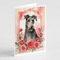 Scottish Deerhound Valentine Roses Greeting Cards Pack of 8 Blank Cards with Envelopes Whimsical A7 Size 5x7