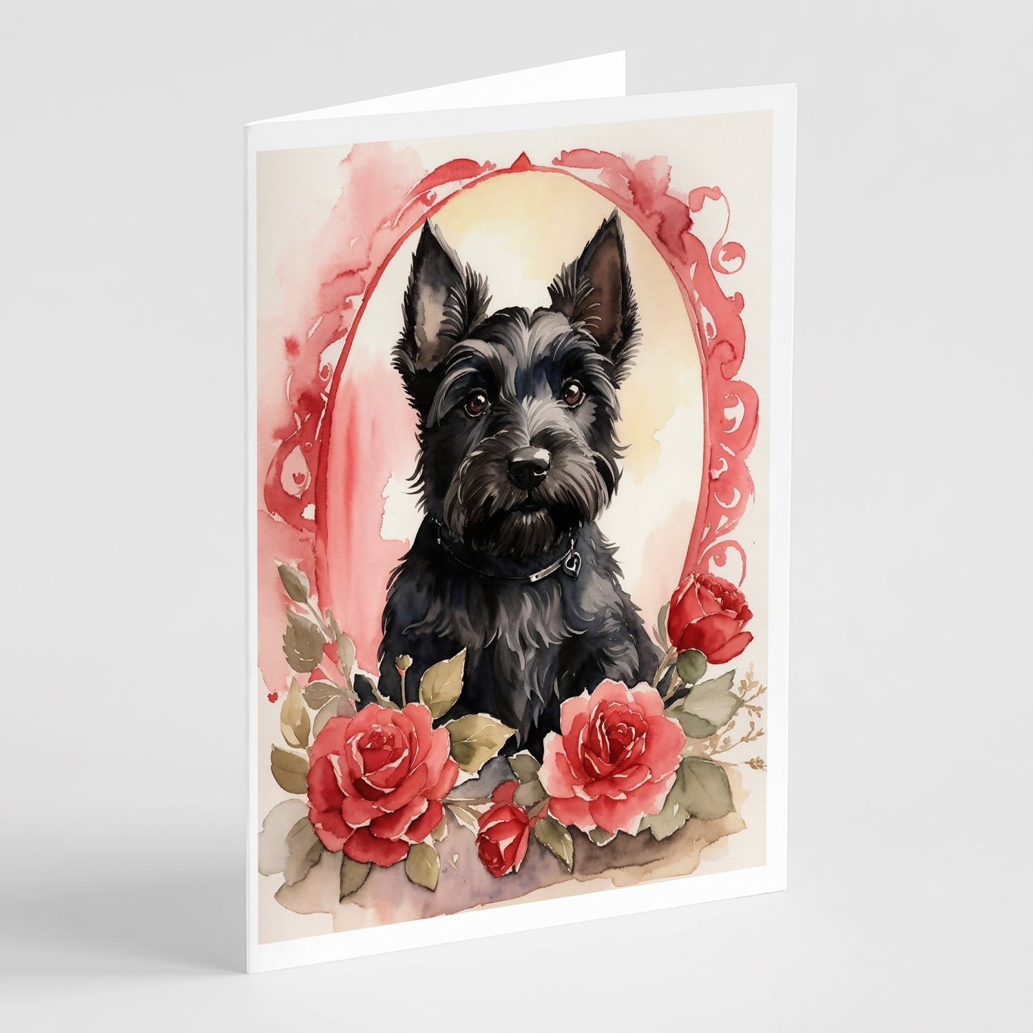 Scottish Terrier Valentine Roses Greeting Cards Pack of 8 Blank Cards with Envelopes Whimsical A7 Size 5x7