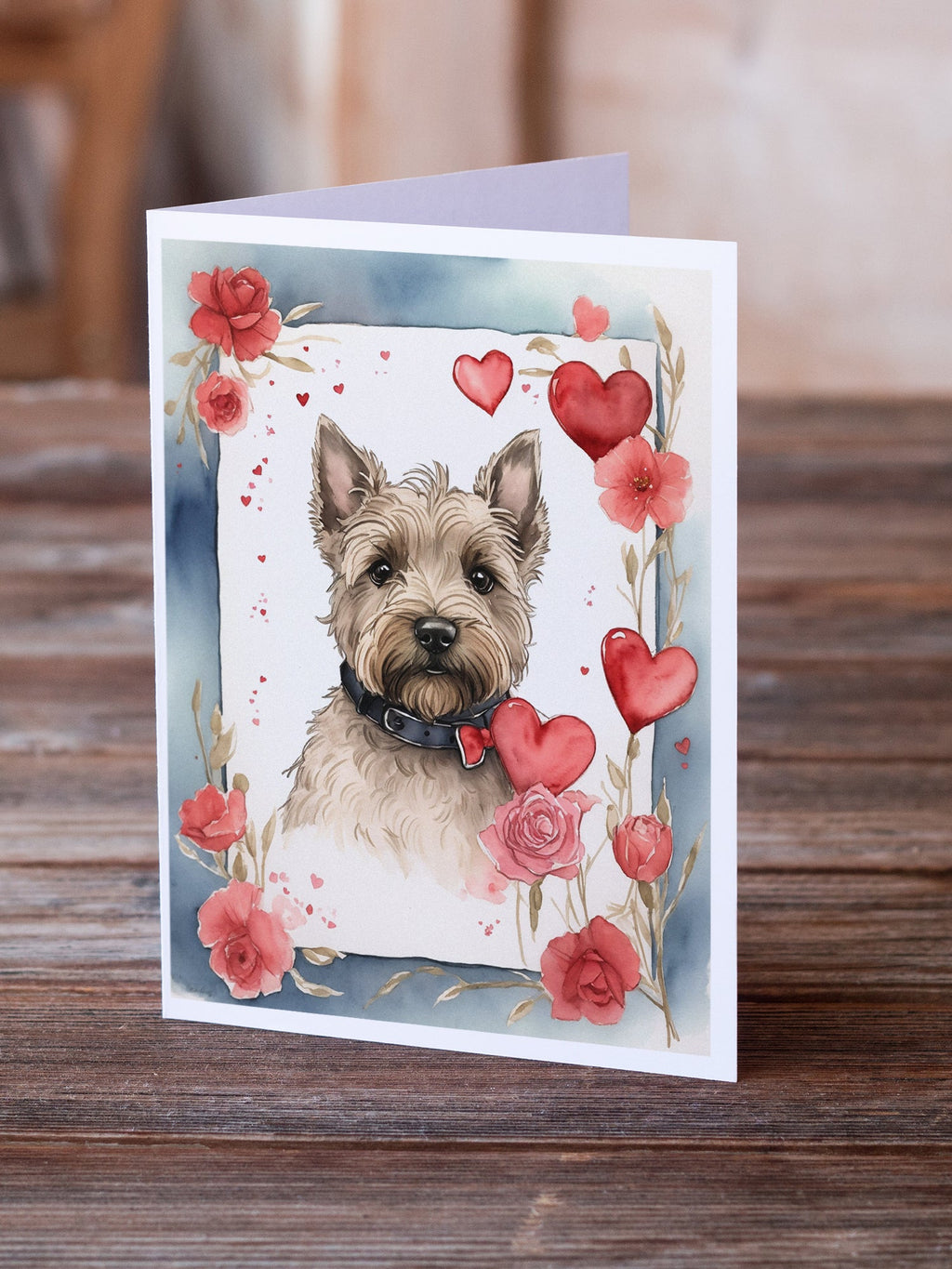 Scottish Terrier Valentine Roses Greeting Cards Pack of 8 Blank Cards with Envelopes Whimsical A7 Size 5x7