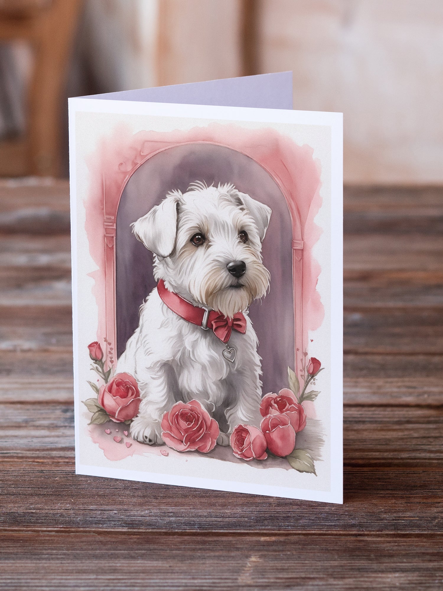 Sealyham Terrier Valentine Roses Greeting Cards Pack of 8 Blank Cards with Envelopes Whimsical A7 Size 5x7