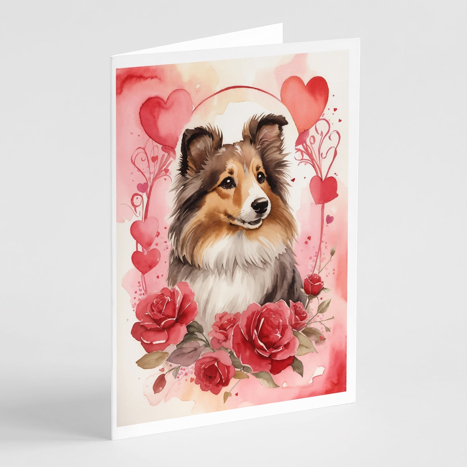 Sheltie Valentine Roses Greeting Cards Pack of 8 Blank Cards with Envelopes Whimsical A7 Size 5x7