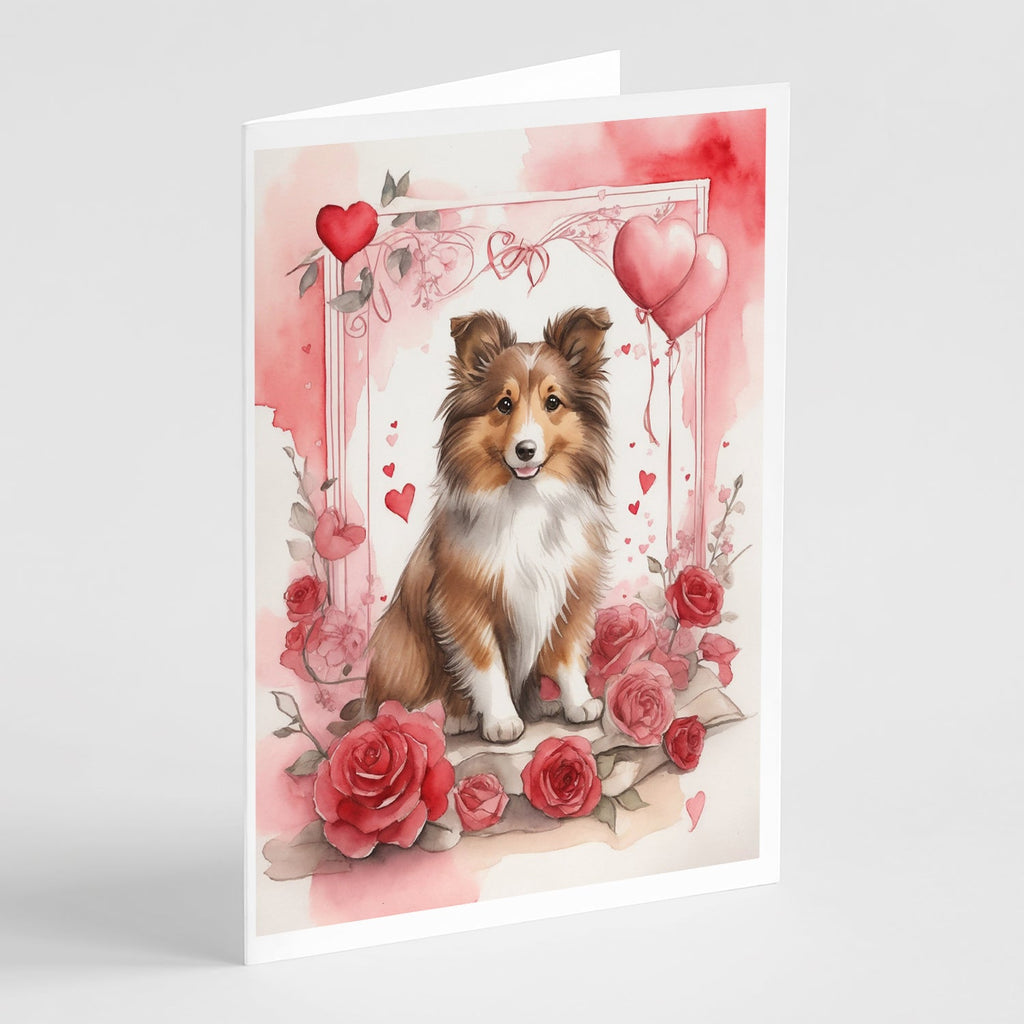 Sheltie Valentine Roses Greeting Cards Pack of 8 Blank Cards with Envelopes Whimsical A7 Size 5x7