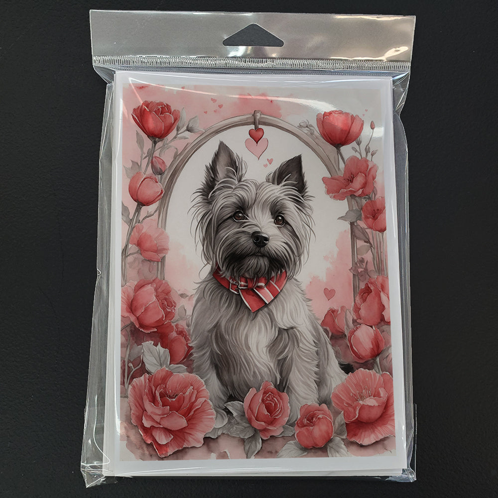 Skye Terrier Valentine Roses Greeting Cards Pack of 8 Blank Cards with Envelopes Whimsical A7 Size 5x7