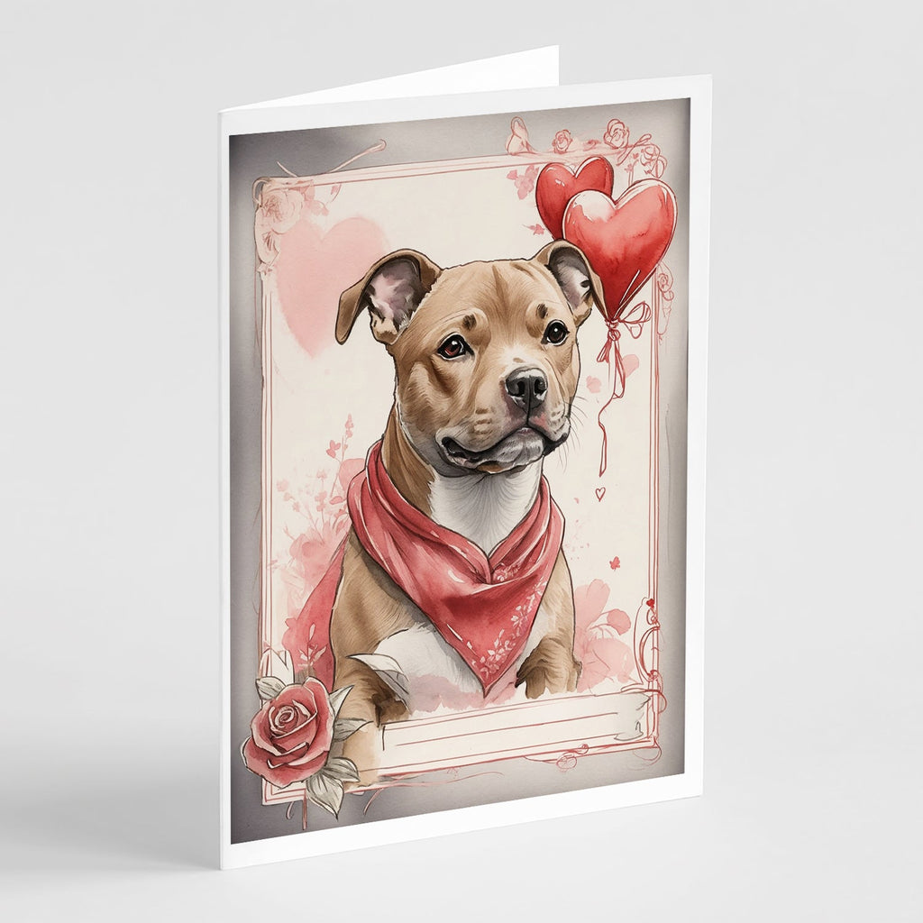 Staffordshire Bull Terrier Valentine Roses Greeting Cards Pack of 8 Blank Cards with Envelopes Whimsical A7 Size 5x7